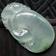 冰种飘花缅甸翡翠如意寿挂件