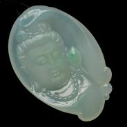 糯冰种飘翠缅甸翡翠观音头挂件