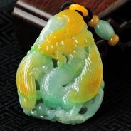 糯冰种黄加绿缅甸翡翠飞天在天手玩件