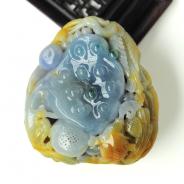 糯冰种黄翡紫罗兰飘花缅甸翡翠一路连科手玩件