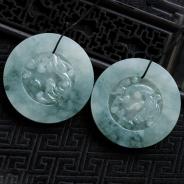 冰种飘花缅甸翡翠螭龙牌挂件（一对）