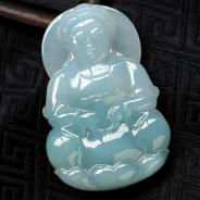 糯冰种蓝晴水缅甸翡翠观音挂件