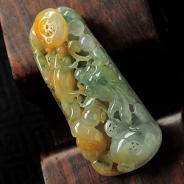 糯冰种黄翡飘花缅甸翡翠金玉满堂挂件