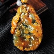糯冰种红黄翡晴水飘花缅甸翡翠丹凤朝阳手玩件