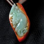 糯冰种红黄翡缅甸翡翠龙凤呈祥挂件