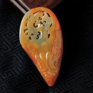 糯冰种红黄翡缅甸翡翠龙凤呈祥挂件