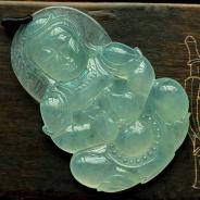 冰种晴水缅甸翡翠观音挂件