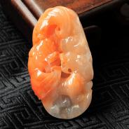 糯冰种红黄翡缅甸翡翠福禄双寿挂件