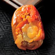 糯冰种红黄翡缅甸翡翠富贵双喜挂件