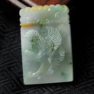 糯冰种飘花缅甸翡翠大展鸿图挂件