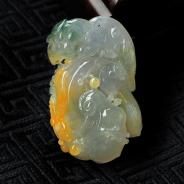 冰种黄翡飘花缅甸翡翠英明神武挂件
