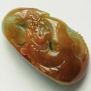 糯冰种黄翡缅甸翡翠龙凤挂件