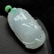 糯冰种飘翠缅甸翡翠年年有余挂件