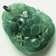 冰种油青缅甸翡翠花开富贵挂件
