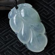 冰种飘花缅甸翡翠叶子挂件
