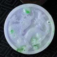 糯冰种春带彩缅甸翡翠龙牌挂件