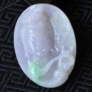 糯冰种春带彩缅甸翡翠观音头挂件