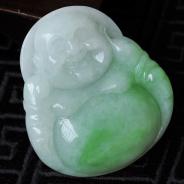 糯冰种翠色缅甸翡翠玉佛挂件