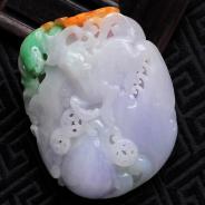 糯冰种三彩缅甸翡翠福禄寿喜挂件