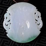 糯冰种翠色缅甸翡翠龙凤呈祥挂件