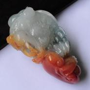 糯冰种红黄翡缅甸翡翠虎头挂件