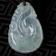 冰玻种飘花缅甸翡翠如意寿挂件