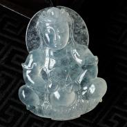 冰玻种飘花缅甸翡翠观音挂件