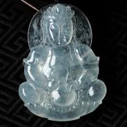 冰玻种略飘花缅甸翡翠观音挂件