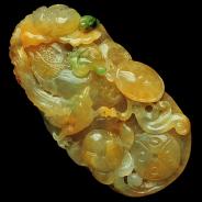 冰种黄翡飘花缅甸翡翠有凤来仪手玩件
