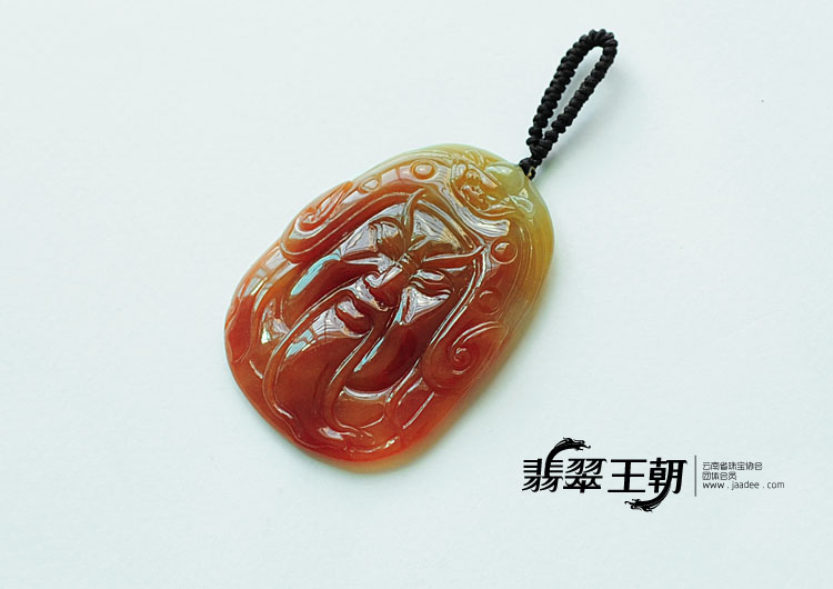 糯冰种红黄翡缅甸翡翠关公头挂件