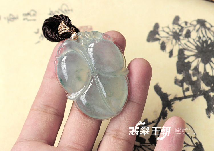 冰种飘花缅甸翡翠叶子挂件