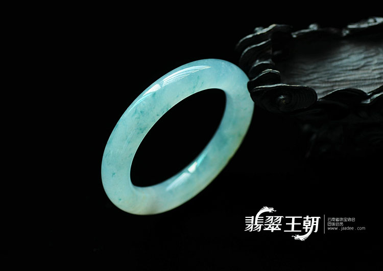 冰种飘花缅甸翡翠圆条手镯(44.3)