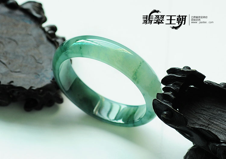 冰种飘花墨绿缅甸翡翠手镯(51.7)