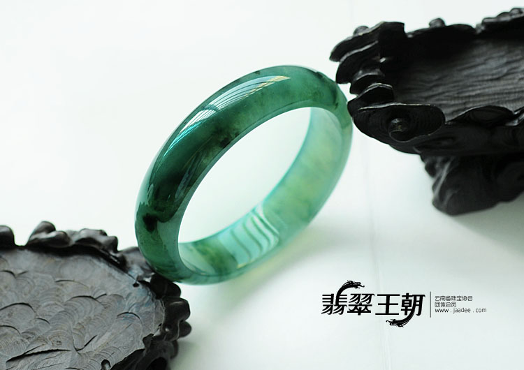 冰种飘花墨绿缅甸翡翠手镯(51.7)