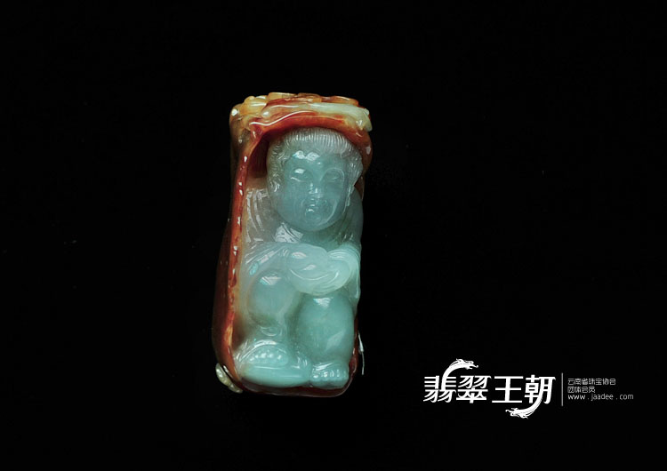 冰种红黄翡缅甸翡翠童子挂件