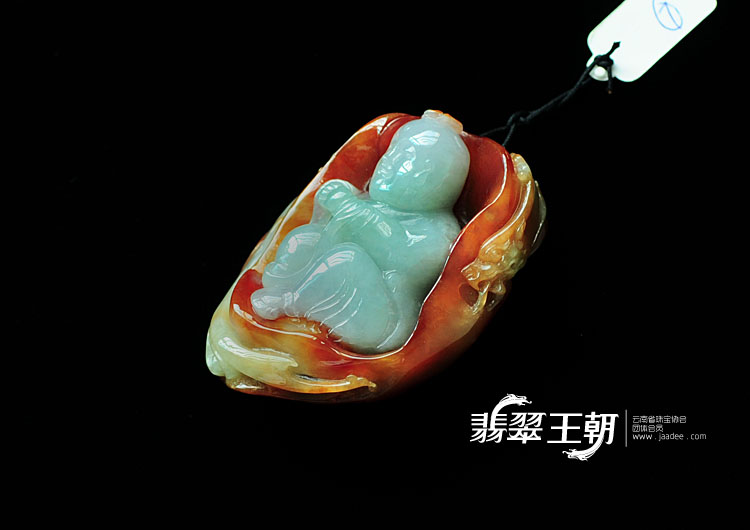 冰种红黄翡缅甸翡翠童子挂件