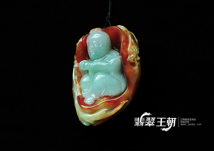 冰种红黄翡缅甸翡翠童子挂件