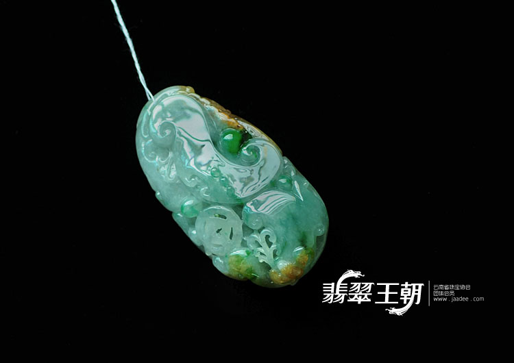 冰种黄加绿缅甸翡翠丹凤朝阳挂件