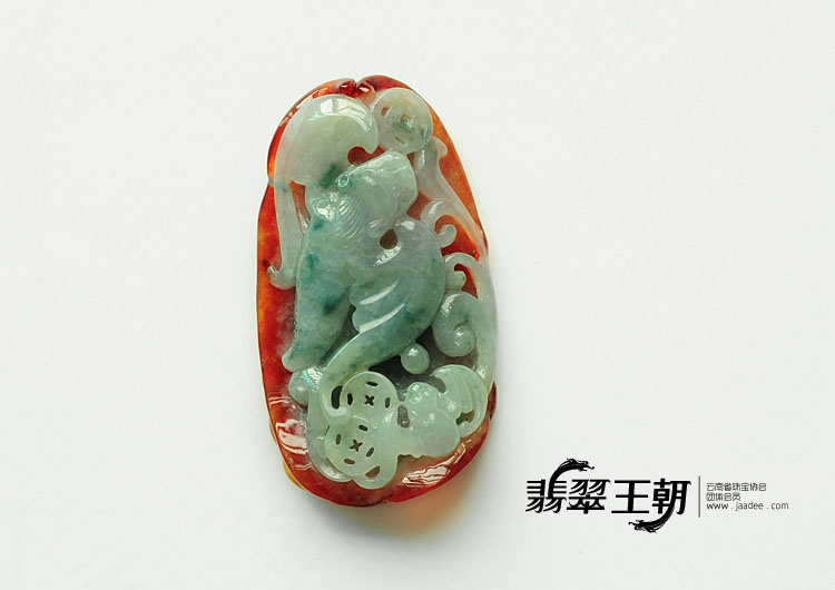 冰种红翡飘花缅甸翡翠福在眼前挂件