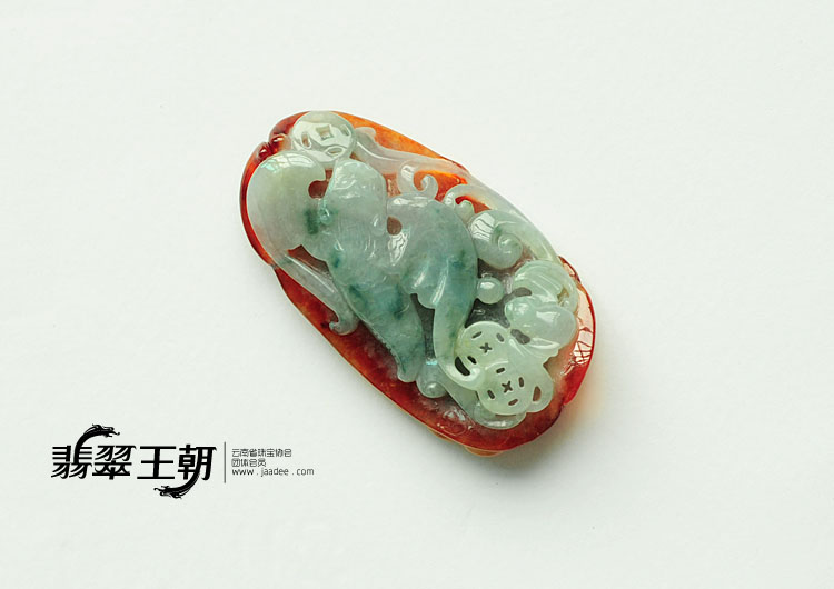 冰种红翡飘花缅甸翡翠福在眼前挂件