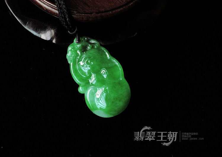 糯冰种阳绿满绿缅甸翡翠如意挂件