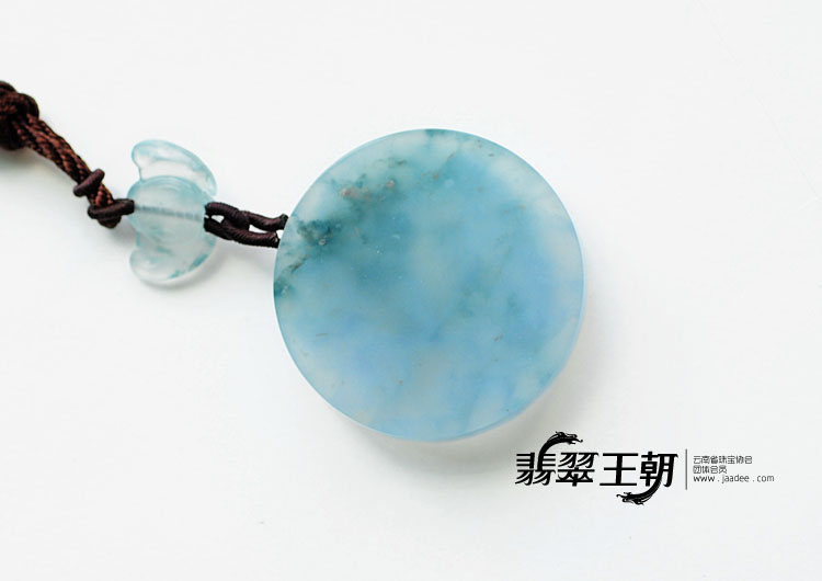 冰种蓝晴水飘花缅甸翡翠龙牌挂件