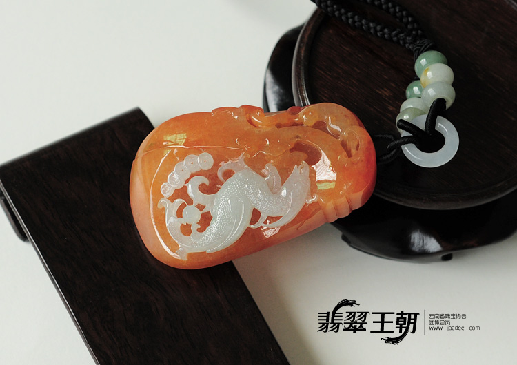 糯冰种红黄翡缅甸翡翠凤来仪(挂件/手玩件)