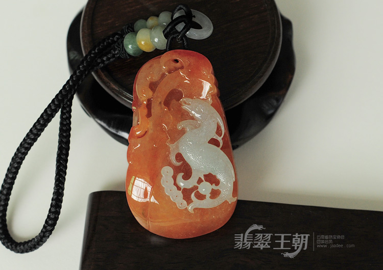 糯冰种红黄翡缅甸翡翠凤来仪(挂件/手玩件)