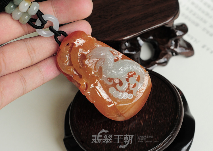 糯冰种红黄翡缅甸翡翠凤来仪(挂件/手玩件)