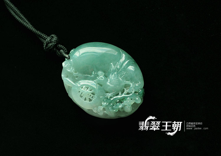 冰种飘花缅甸翡翠金鸡报春挂件