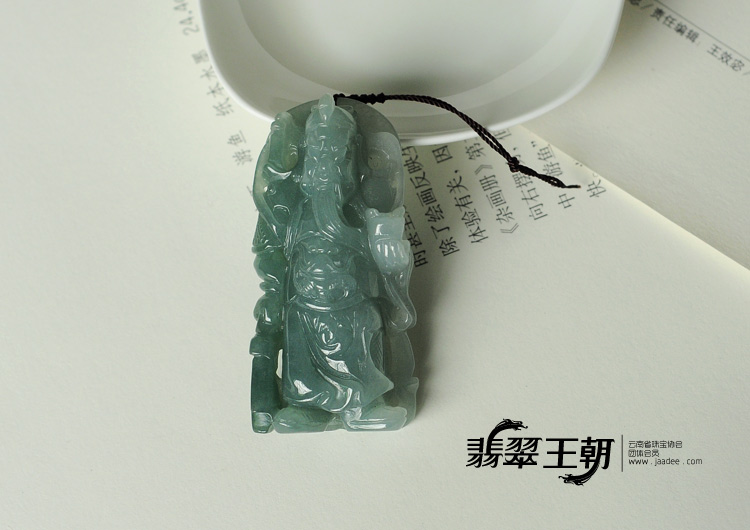 糯冰种蓝晴水缅甸翡翠关公挂件
