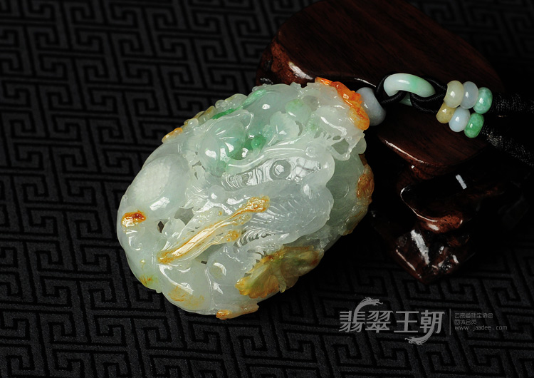 冰种红黄翡飘花缅甸翡翠一路连科手玩件
