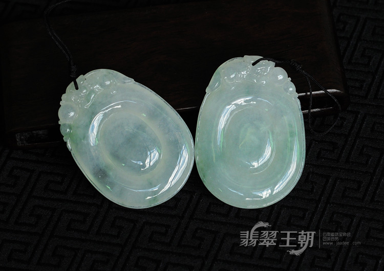 冰种/糯冰种飘花缅甸翡翠福在眼前挂件(一对)