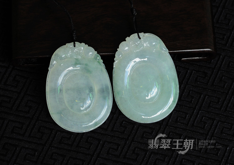 冰种/糯冰种飘花缅甸翡翠福在眼前挂件(一对)